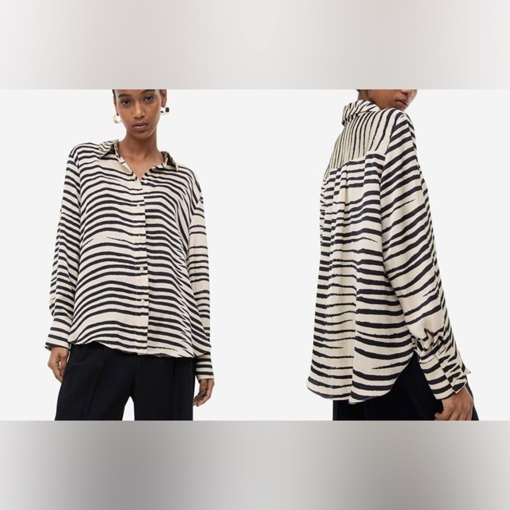 Black and White Zebra Print Long Sleeve Button Down Shirt - Picture 4 of 10